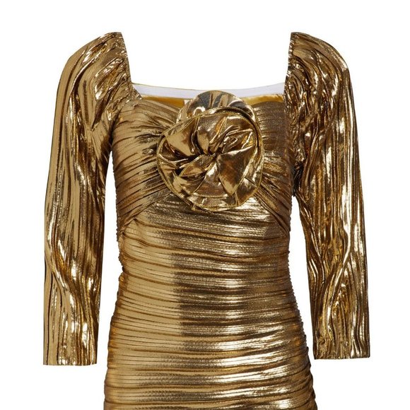 LoveShackFancy Thompson Mini Dress Gold Size 6 (M) NWT - Picture 5 of 5